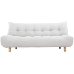 Canapé convertible 3 places en tissu gris clair et bois clair yumi