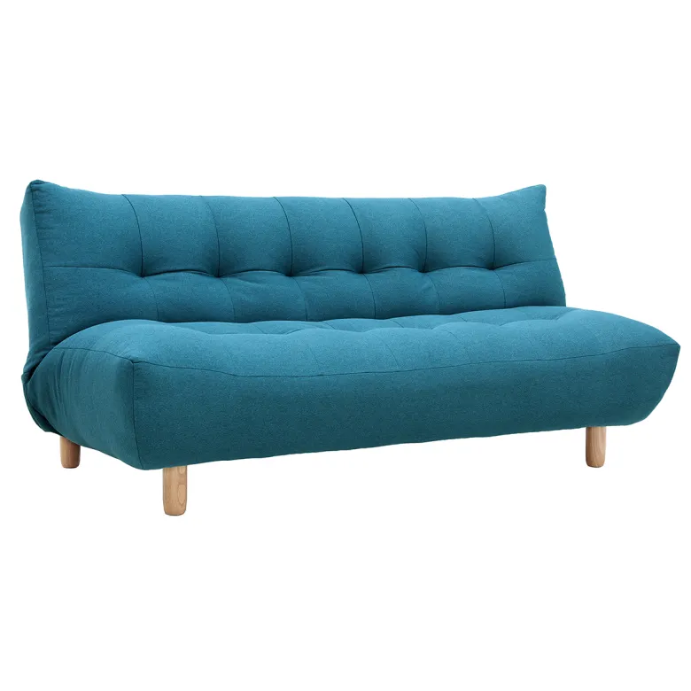 Canapé convertible 3 places en tissu bleu canard et bois clair yumi