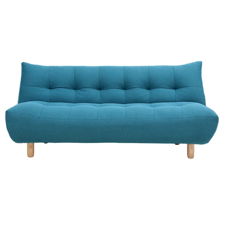 Canapé convertible 3 places en tissu bleu canard et bois clair yumi