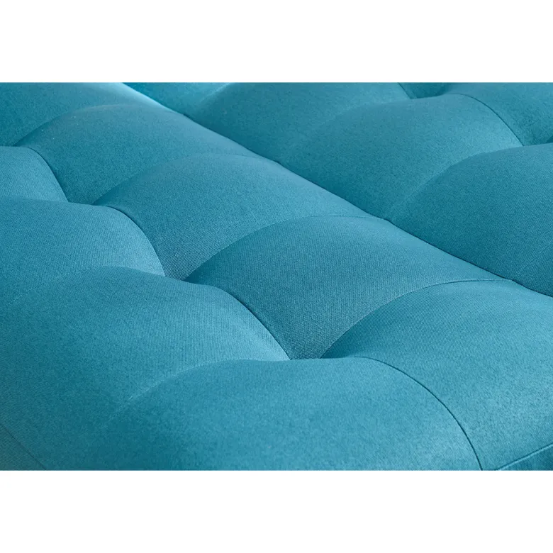Canapé convertible 3 places en tissu bleu canard et bois clair yumi