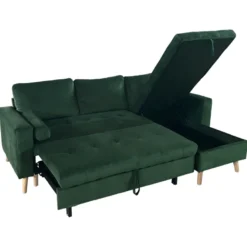 Canapé d'angle convertible james 3 places en velours vert