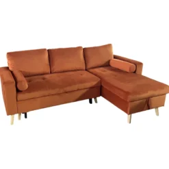 Canapé d'angle convertible james 3 places en velours terracotta