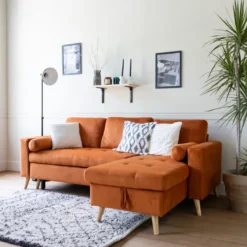 Canapé d'angle convertible james 3 places en velours terracotta