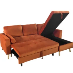 Canapé d'angle convertible james 3 places en velours terracotta