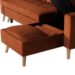 Canapé d'angle convertible james 3 places en velours terracotta