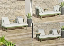 Canapé de jardin 3 places en aluminium - vert olive