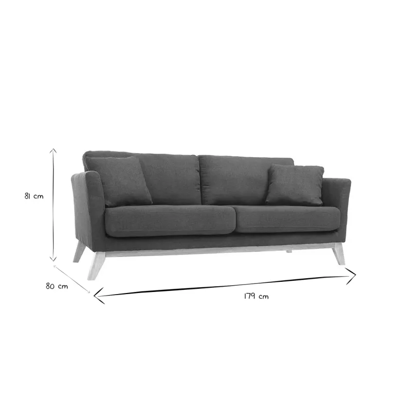 Canapé déhoussable 3 places en tissu bleu foncé et bois clair oslo