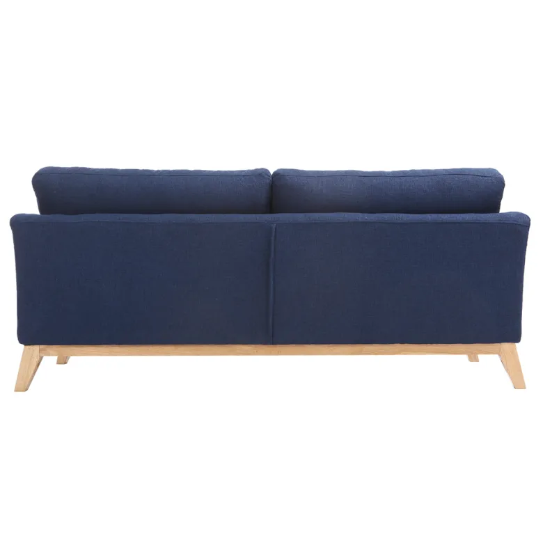 Canapé déhoussable 3 places en tissu bleu foncé et bois clair oslo