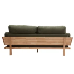 Canapé déhoussable 3 places en tissu vert kaki et bois clair kyo