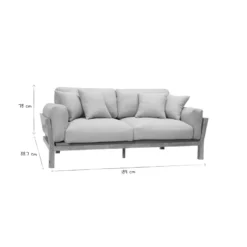 Canapé déhoussable 3 places en tissu blanc crème et bois clair kyo