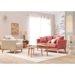 Canapé déhoussable 2 places en tissu effet velours texturé terracotta oslo