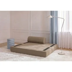 Canapé droit modulable et convertible 2 places - tissu lisse Marron