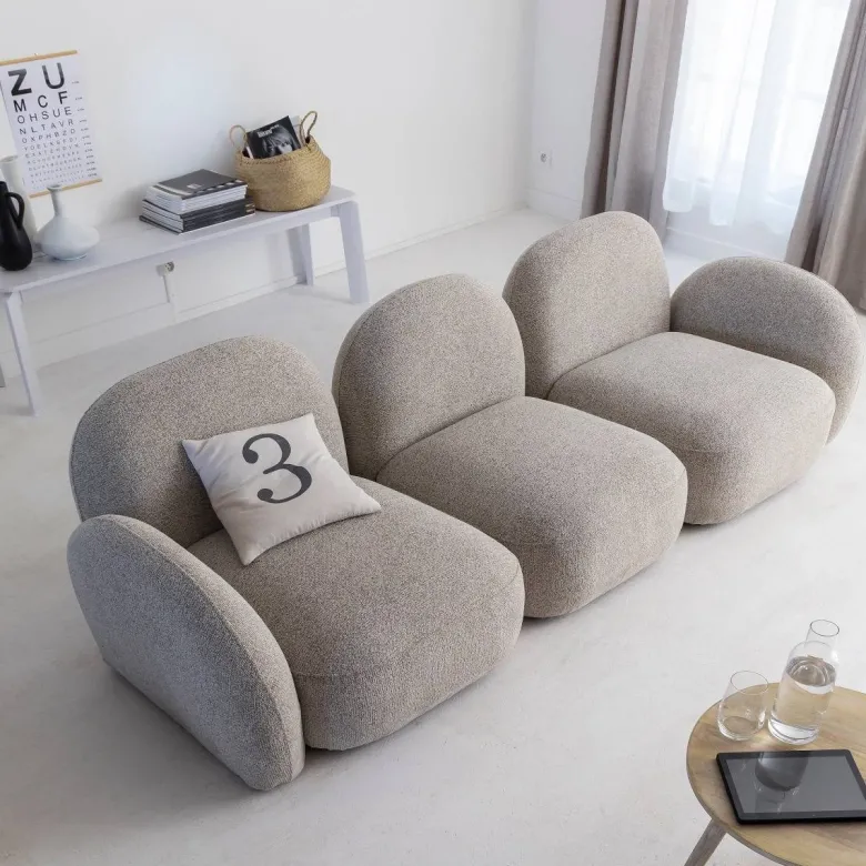Canapé 3 modules tissu bouclette
