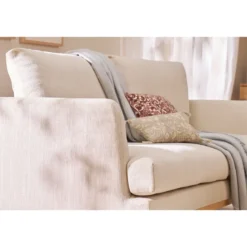 Canapé 3 places en tissu beige et bois clair hobart
