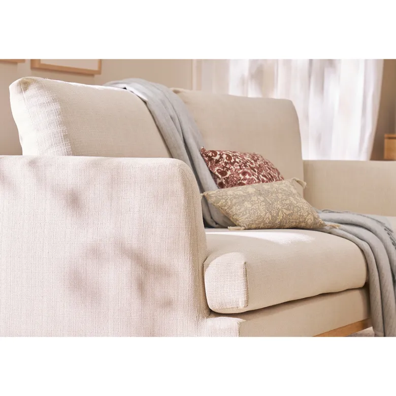 Canapé 3 places en tissu beige et bois clair hobart
