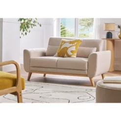 Canapé 2 places en tissu beige et bois clair ektor