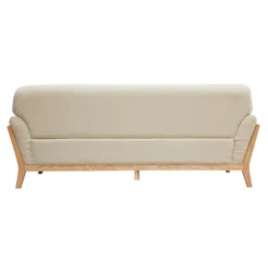 Canapé 3 places en tissu beige et bois clair yoko