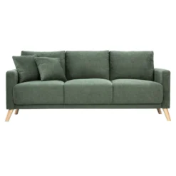 Canapé 3 places en tissu chenille vert kaki et bois clair munik