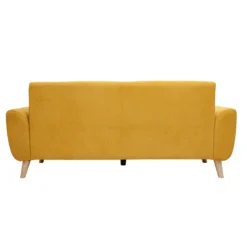 Canapé 3 places en tissu effet velours jaune moutarde et bois clair ektor