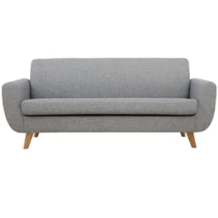 Canapé 3 places en tissu gris clair et bois clair pure
