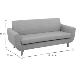 Canapé 3 places en tissu gris clair et bois clair pure