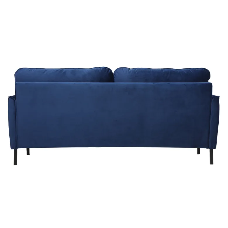 Canapé 3 places en tissu velours bleu foncé et métal noir beka