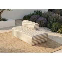 Canapé 2 places modulable - tissu extérieur à rayures Beige