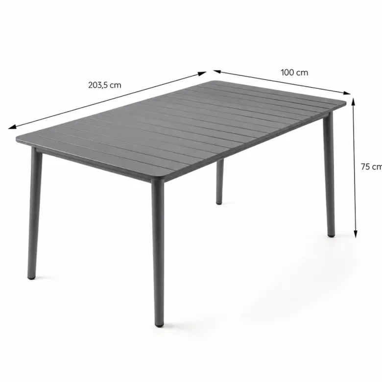 Canberra ensemble table de jardin 200 cm et 8 fauteuils gris foncé effet rotin