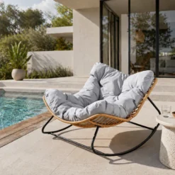 Canggu fauteuil à bascule en résine tressée coussin gris