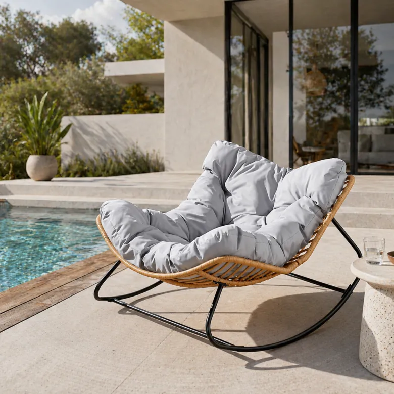 Canggu fauteuil à bascule en résine tressée coussin gris