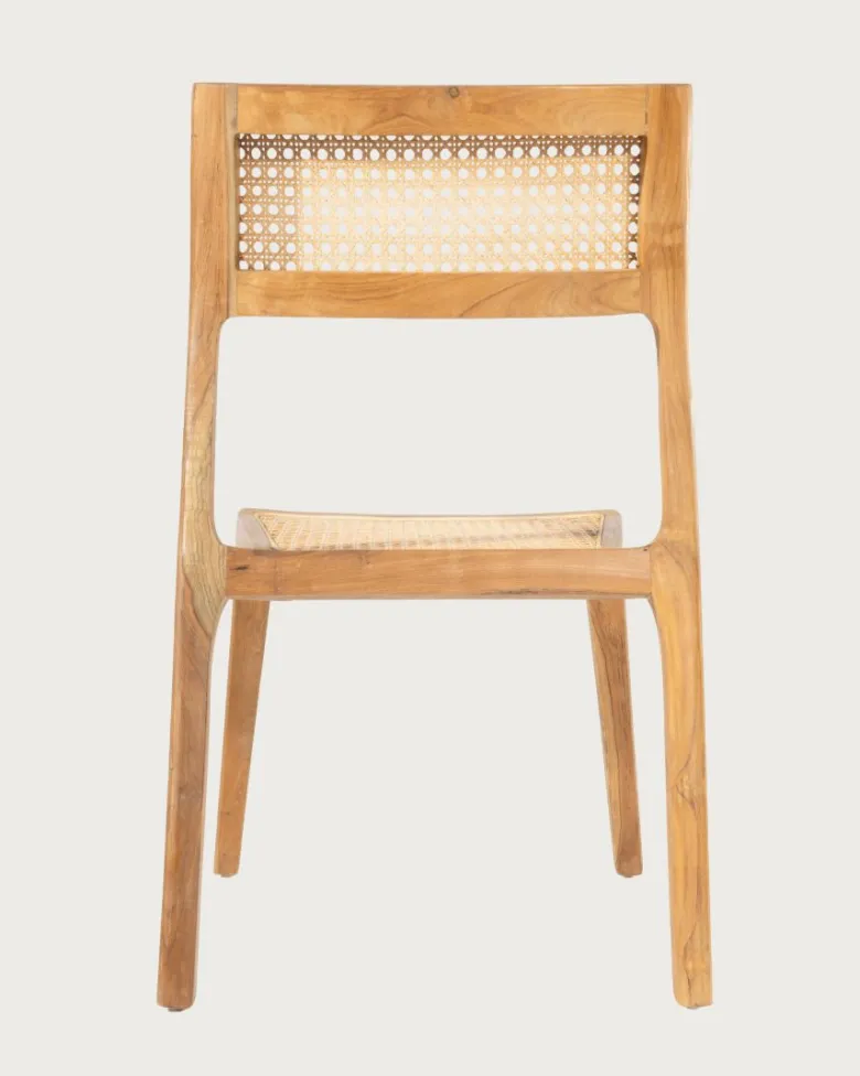 Canopée - chaise salle à manger en bois de teck massif et rotin