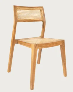 Canopée - chaise salle à manger en bois de teck massif et rotin