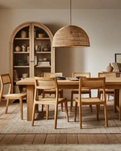 Canopée - chaise salle à manger en bois de teck massif et rotin