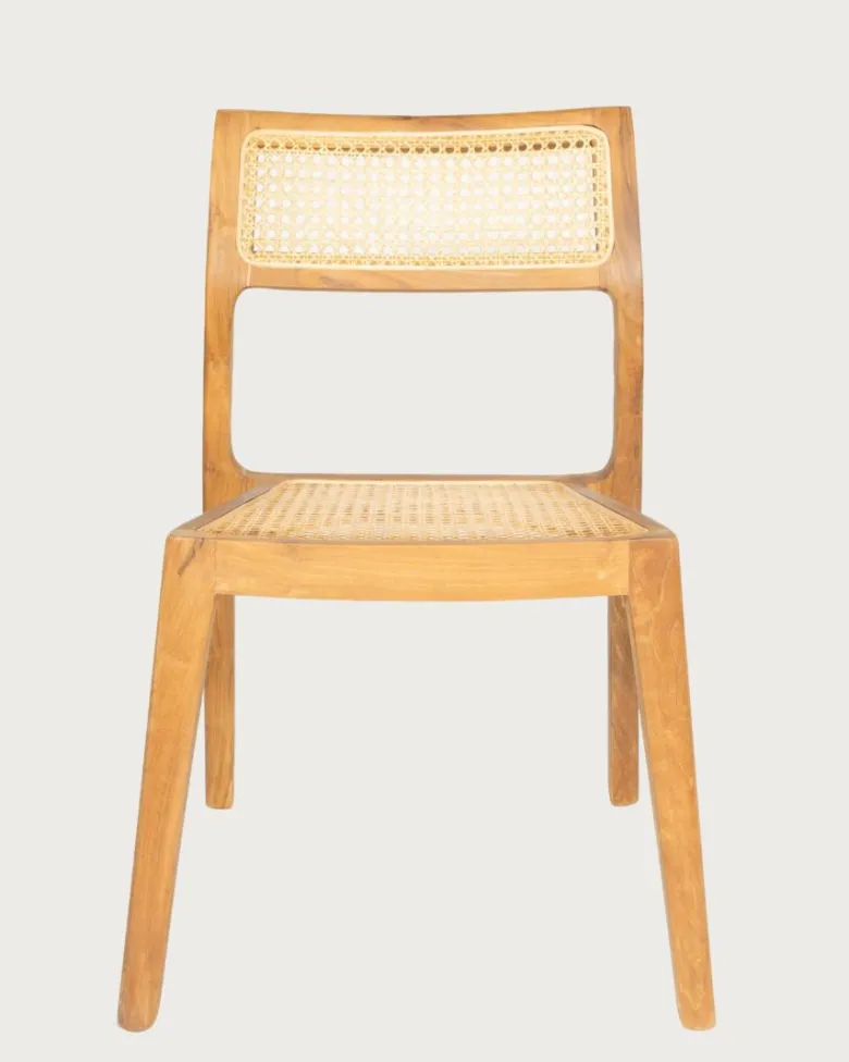 Canopée - chaise salle à manger en bois de teck massif et rotin