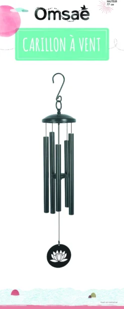 Carillon à vent noir lotus 77 cm