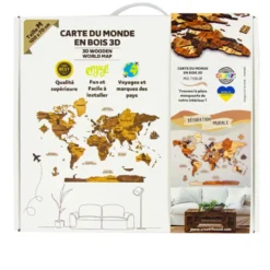 Carte du monde en bois 3D