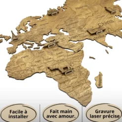 Carte du monde en bois 2D