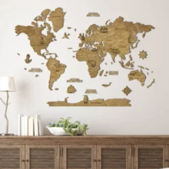 Carte du monde en bois 2D