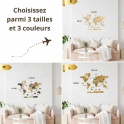Carte du monde en bois 2d claire l
