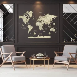 Carte du monde en bois 2d claire m