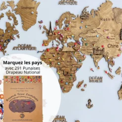 Carte du monde en bois 3d claire m