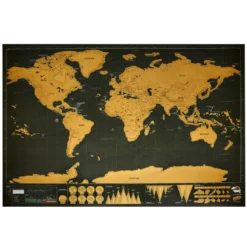 Carte du monde à gratter noire/dorée