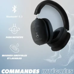 Casque bluetooth réduction de bruit noir