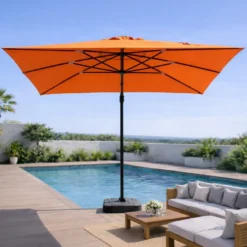Cesare parasol rectangulaire 3x4m déporté rotatif orange en aluminium
