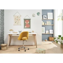 Chaise de bureau en tissu effet velours texturé jaune moutarde cosette