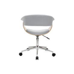Chaise de bureau en tissu gris clair, bois clair et acier chromé oktav