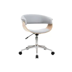 Chaise de bureau en tissu gris clair, bois clair et acier chromé oktav