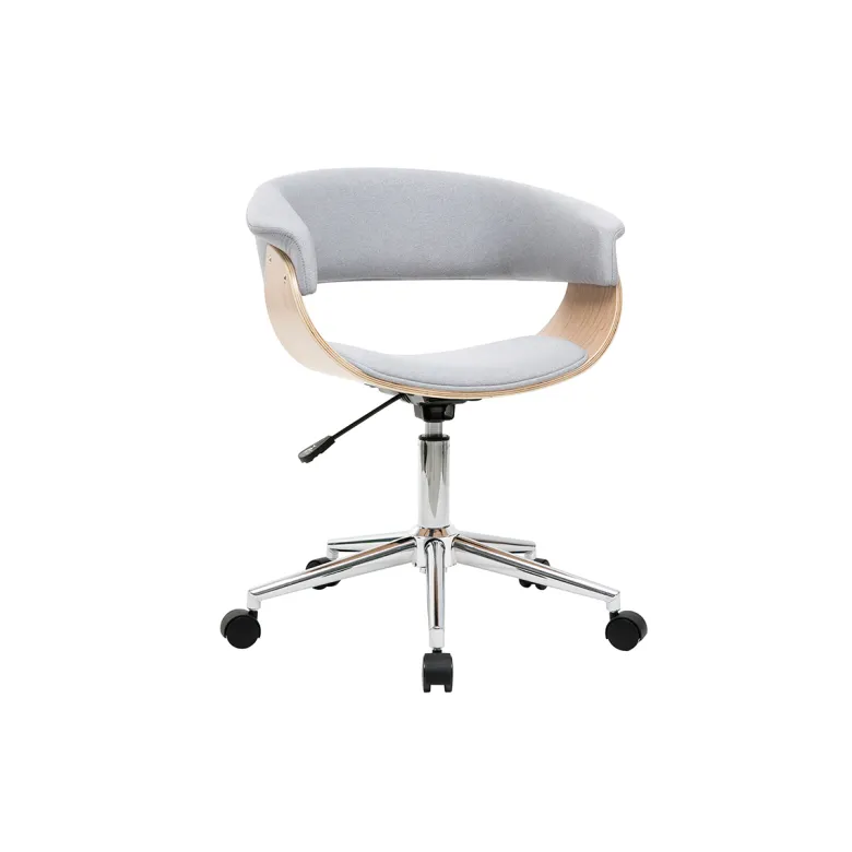 Chaise de bureau en tissu gris clair, bois clair et acier chromé oktav