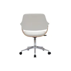 Chaise de bureau à roulettes blanc, bois clair et acier chromé hansen