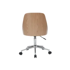 Chaise de bureau à roulettes blanc, bois clair et acier chromé quino